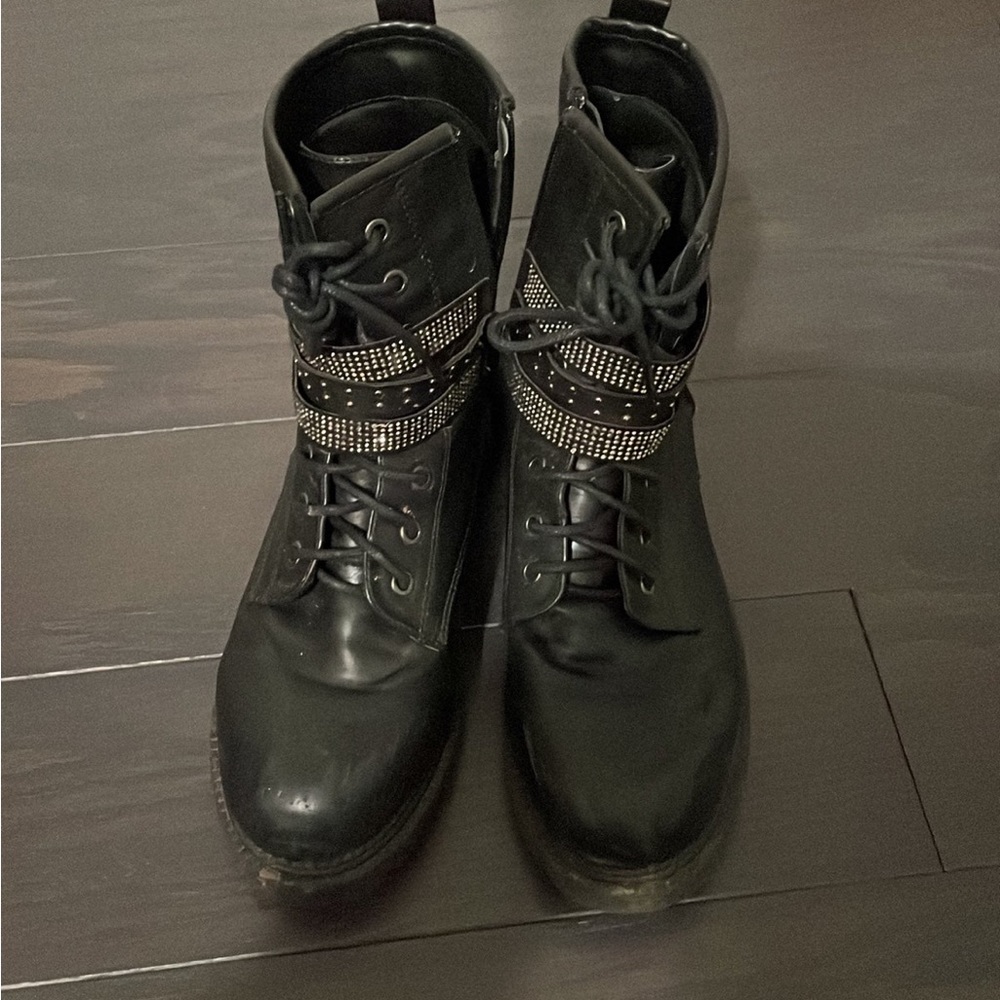Black sparkle combat boots